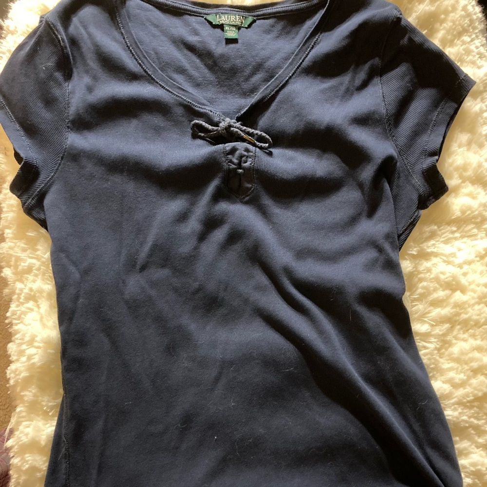 Lauren Ralph Lauren Women’s Navy Blue T-Shirt Top XL